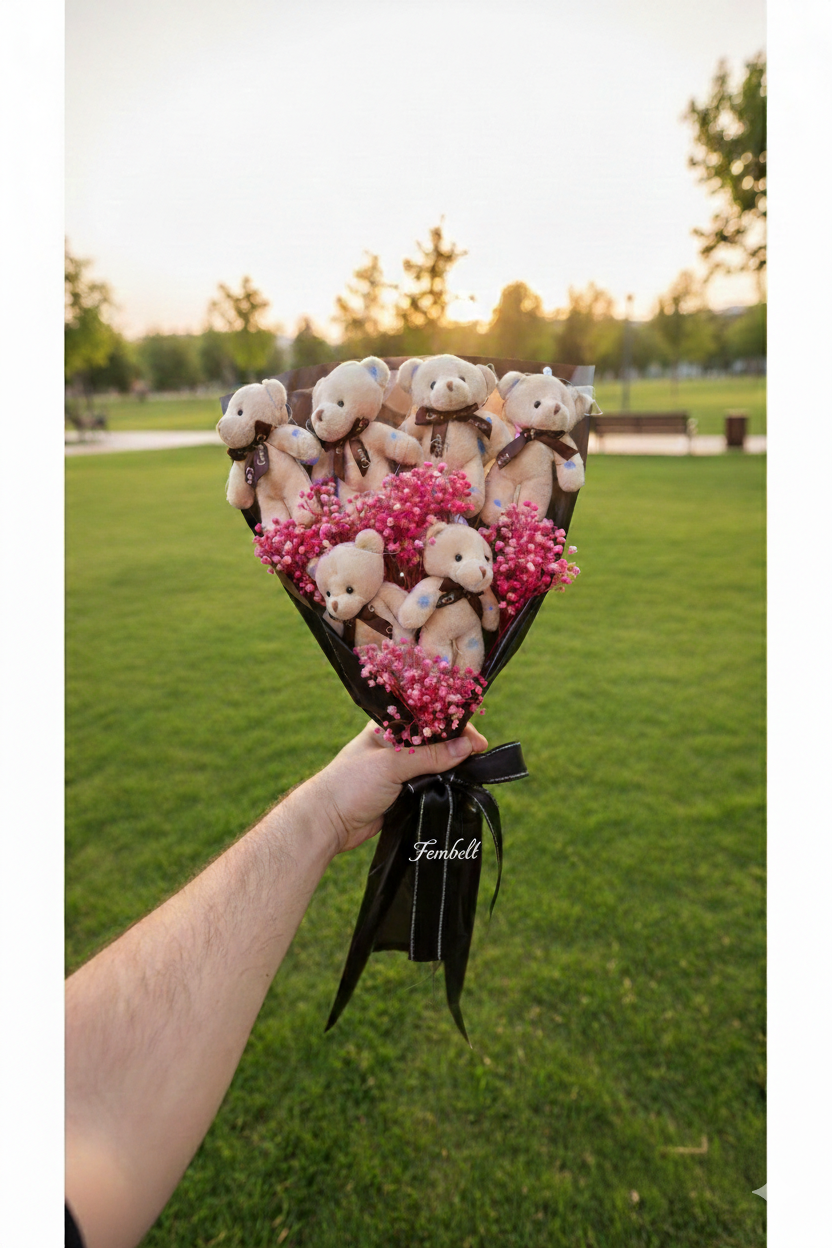 Sevdiklerinize özel ışıklı sevimli peluş ayıcık buketi