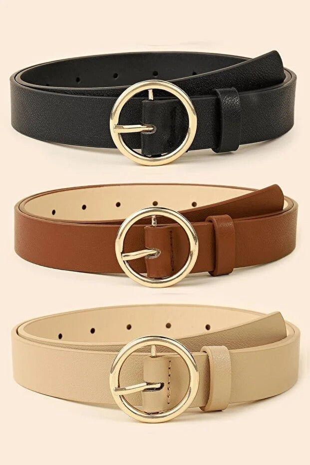 Yuvarlak Tokalı İnce Kadın Kemer – Günlük & Şık 3lü - Fembelt