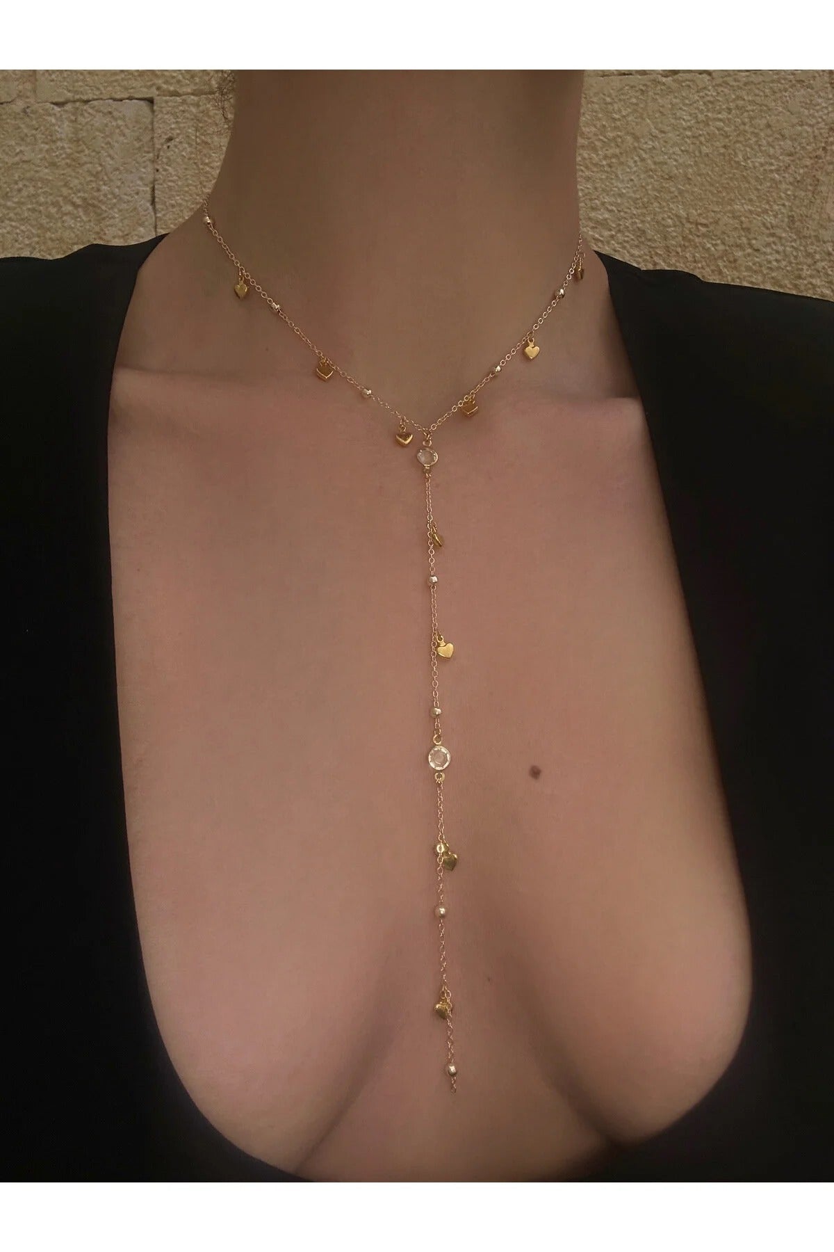 14k Altın Kaplama Kalp Detay Uzun Kolye - Fembelt