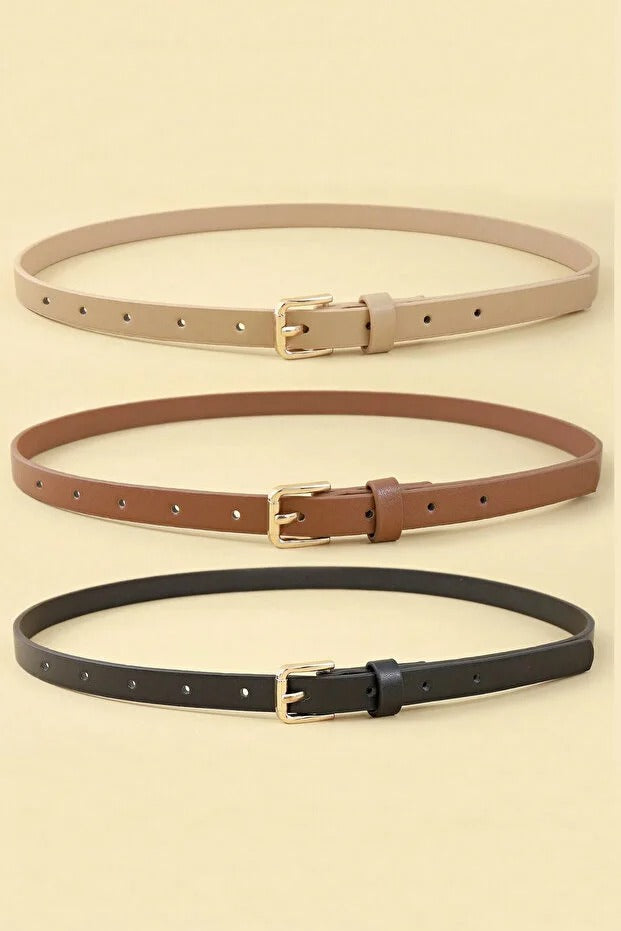 İnce Tokalı Minimal Kadın Kemer – Günlük Kullanım 3lü